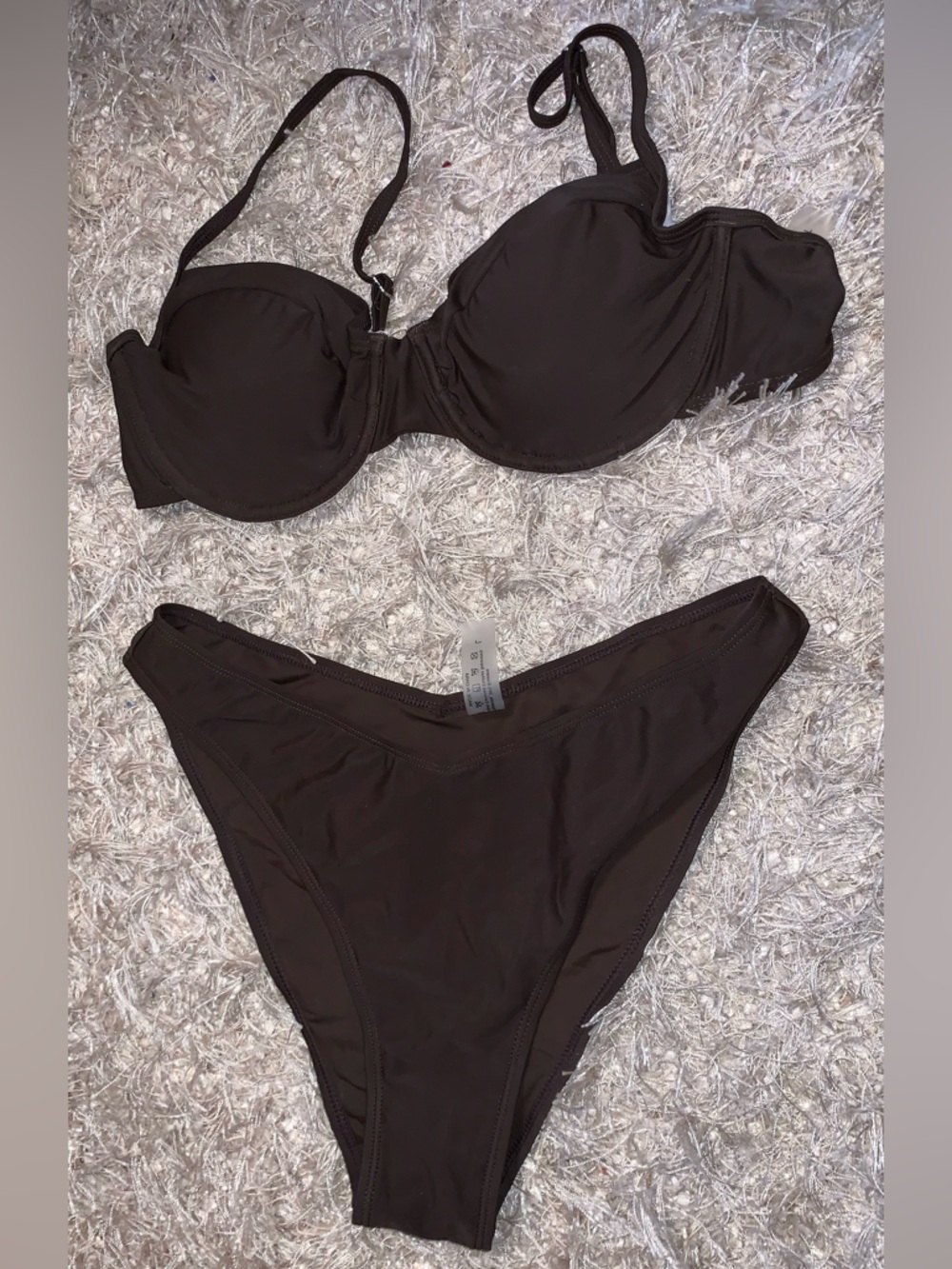 Classic Dark Chocolate Brown Women Bikini Set - Underwire Top & High-Cut Bottom